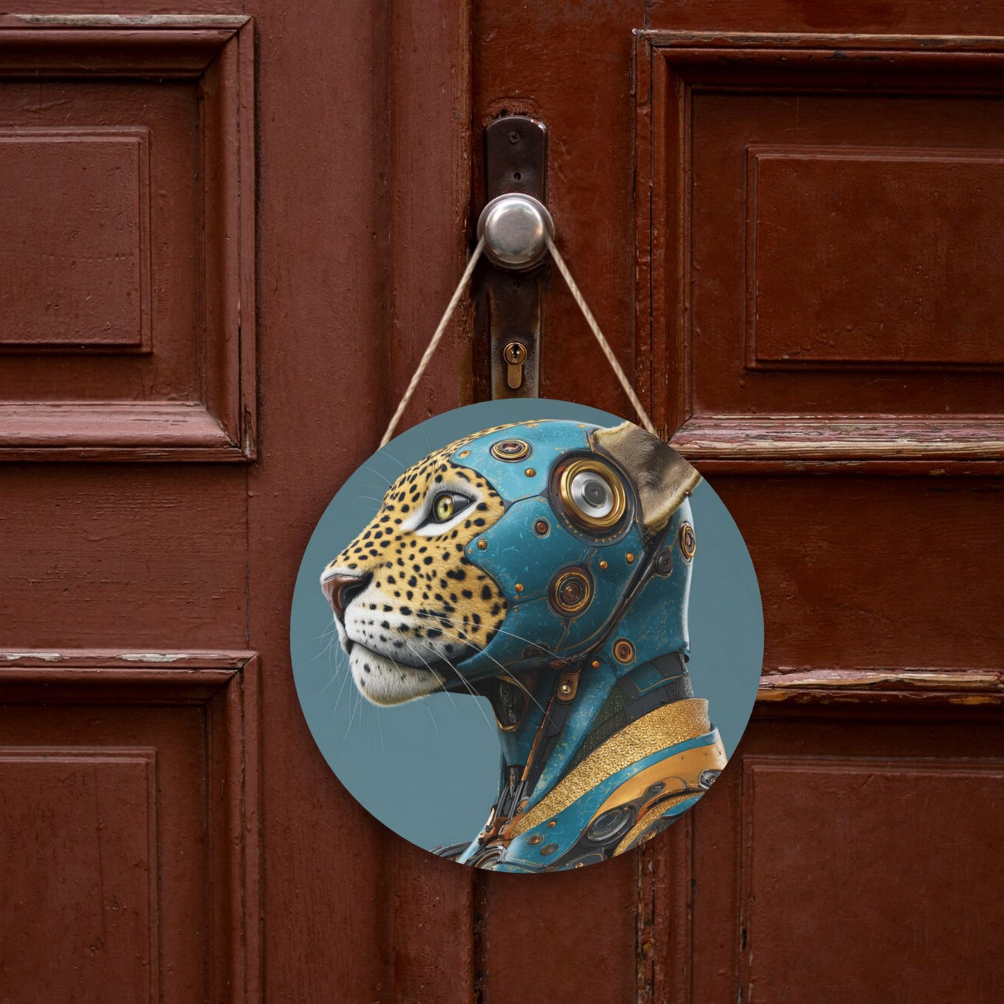 "Cyber Leopard" Creative Round Hanging Ornament | Fusion of Technology and Wild Nature in Artistic Design