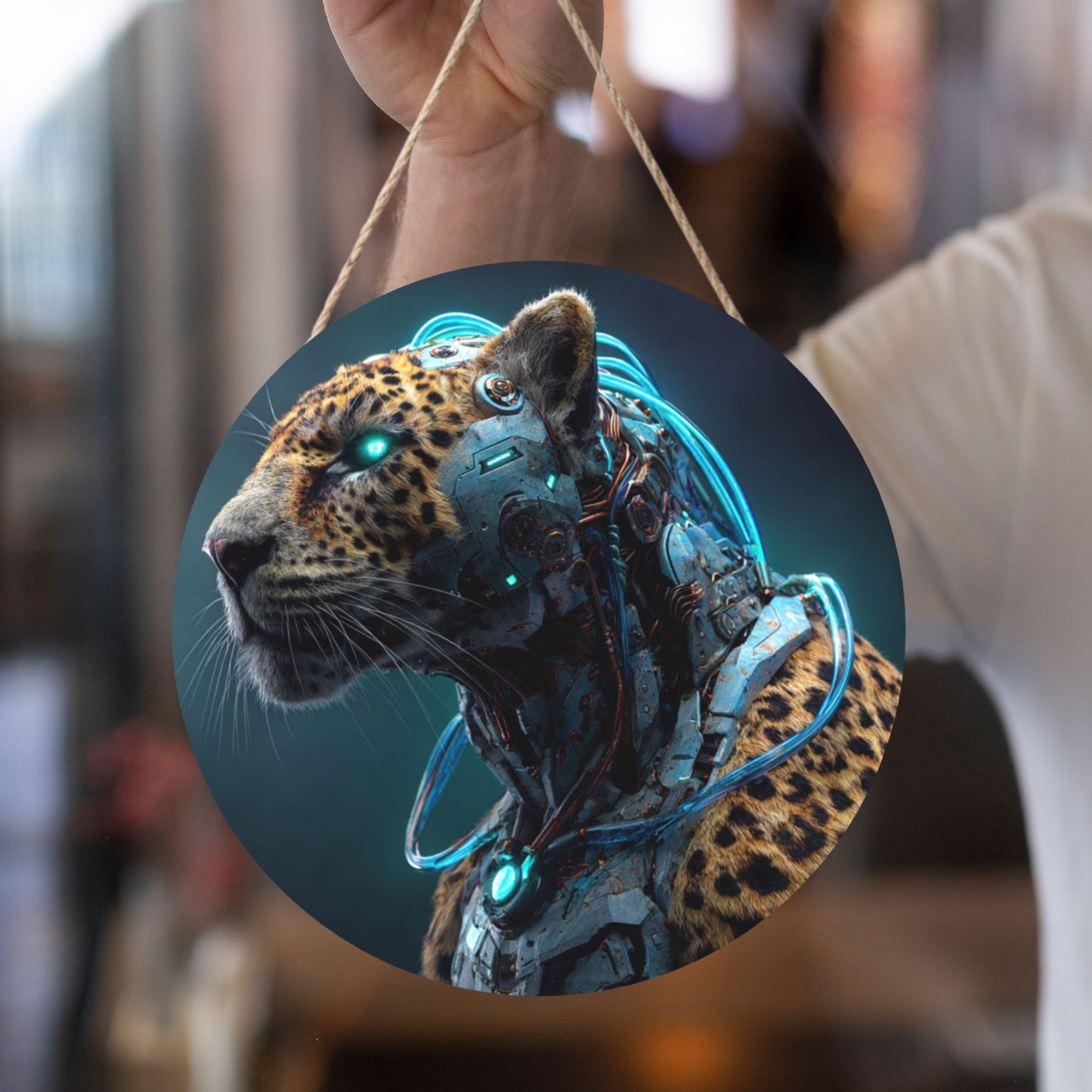 "Cyber Panther" Creative Round Hanging Ornament | Perfect Fusion of Sci-Fi Machinery and Wild Nature