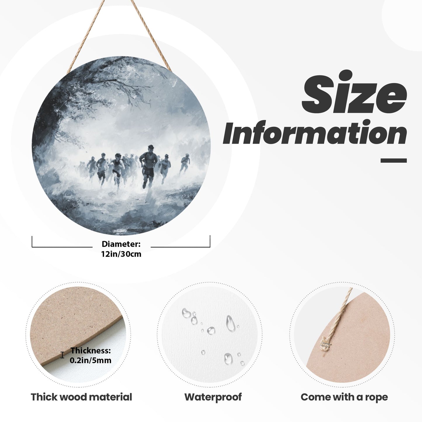 "Runners in Motion" Creative Round Hanging Ornament | Black-and-White Artistic Sports-Themed Design