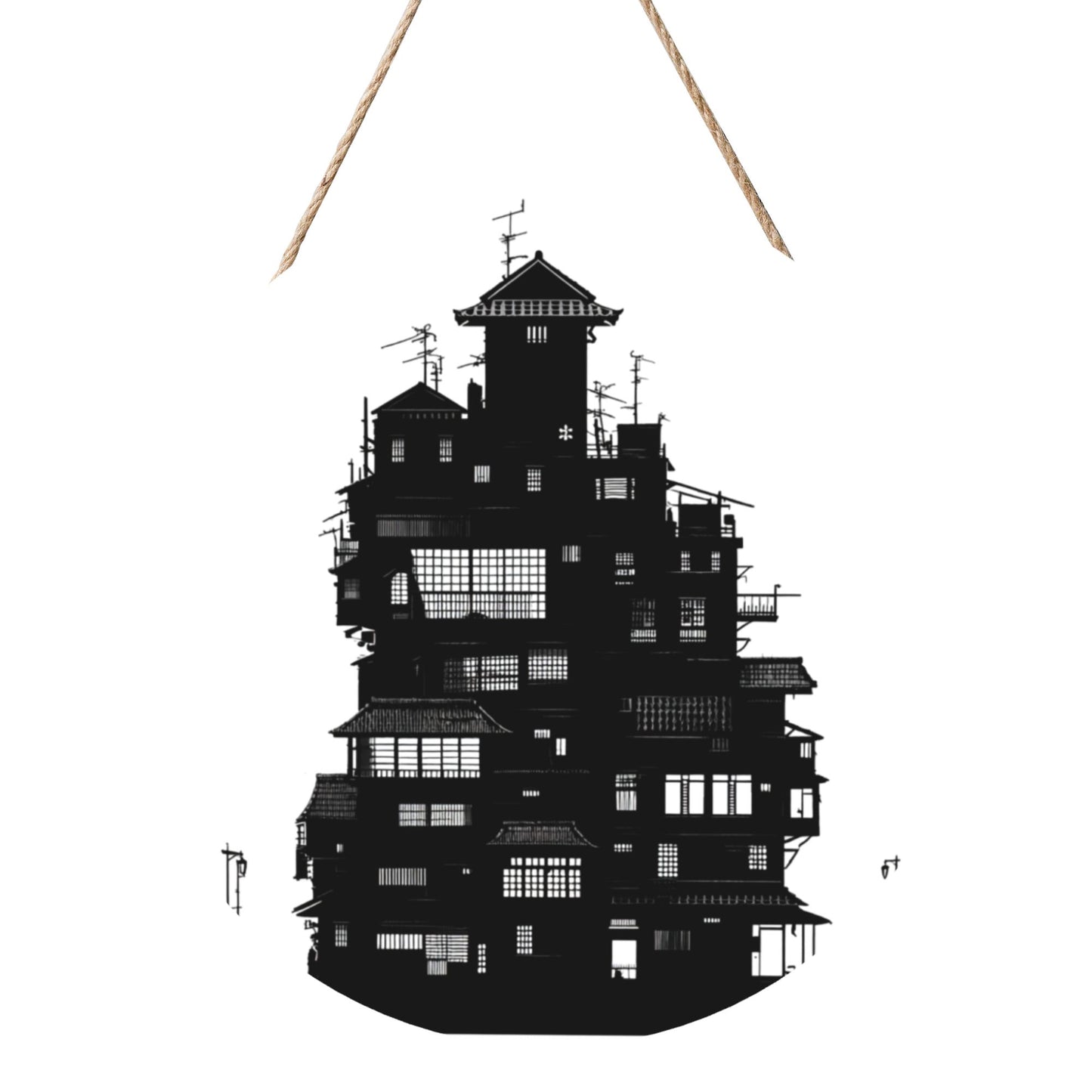 "Shadows of the City" Creative Hanging Ornament | Black-and-White Silhouette of Urban Architecture