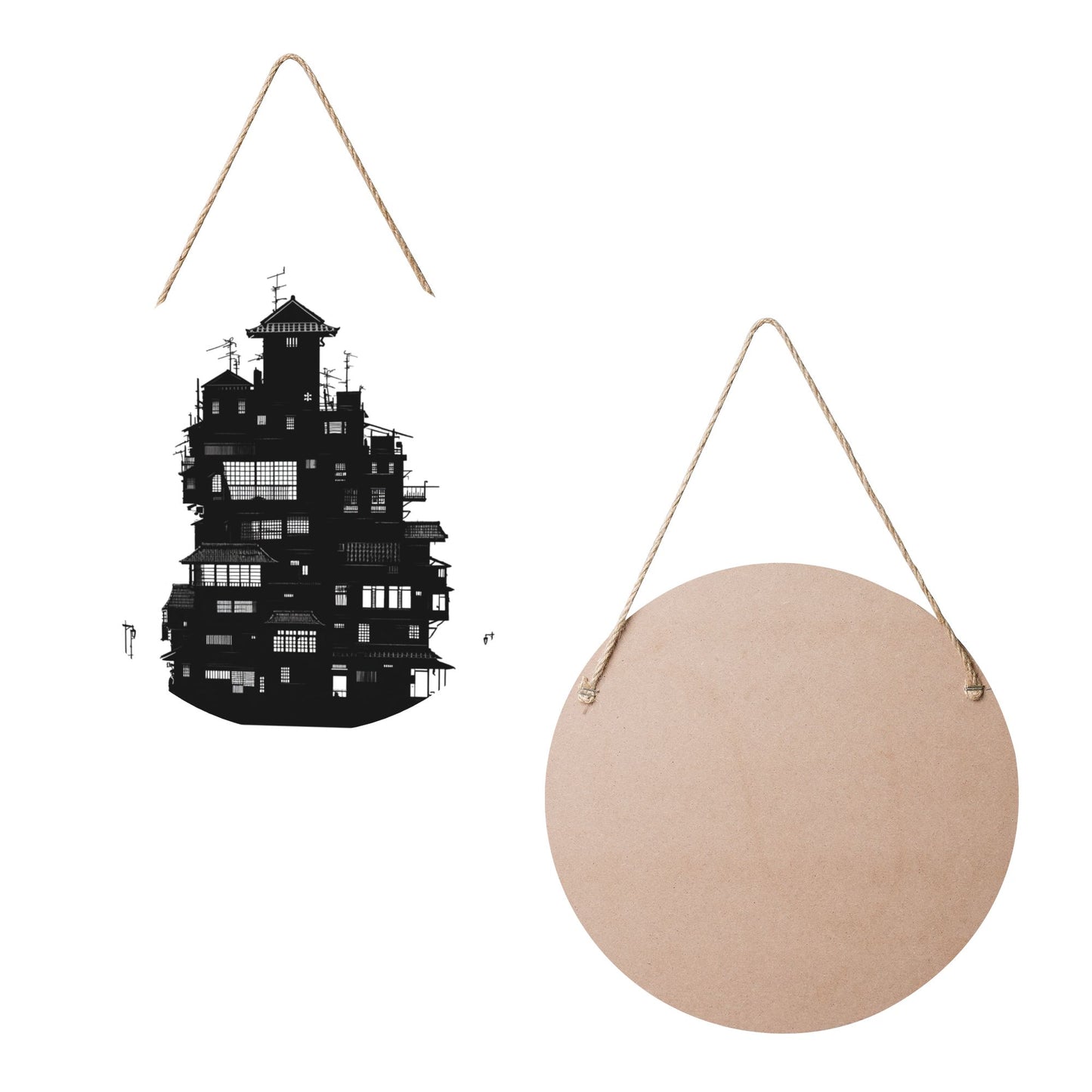 "Shadows of the City" Creative Hanging Ornament | Black-and-White Silhouette of Urban Architecture