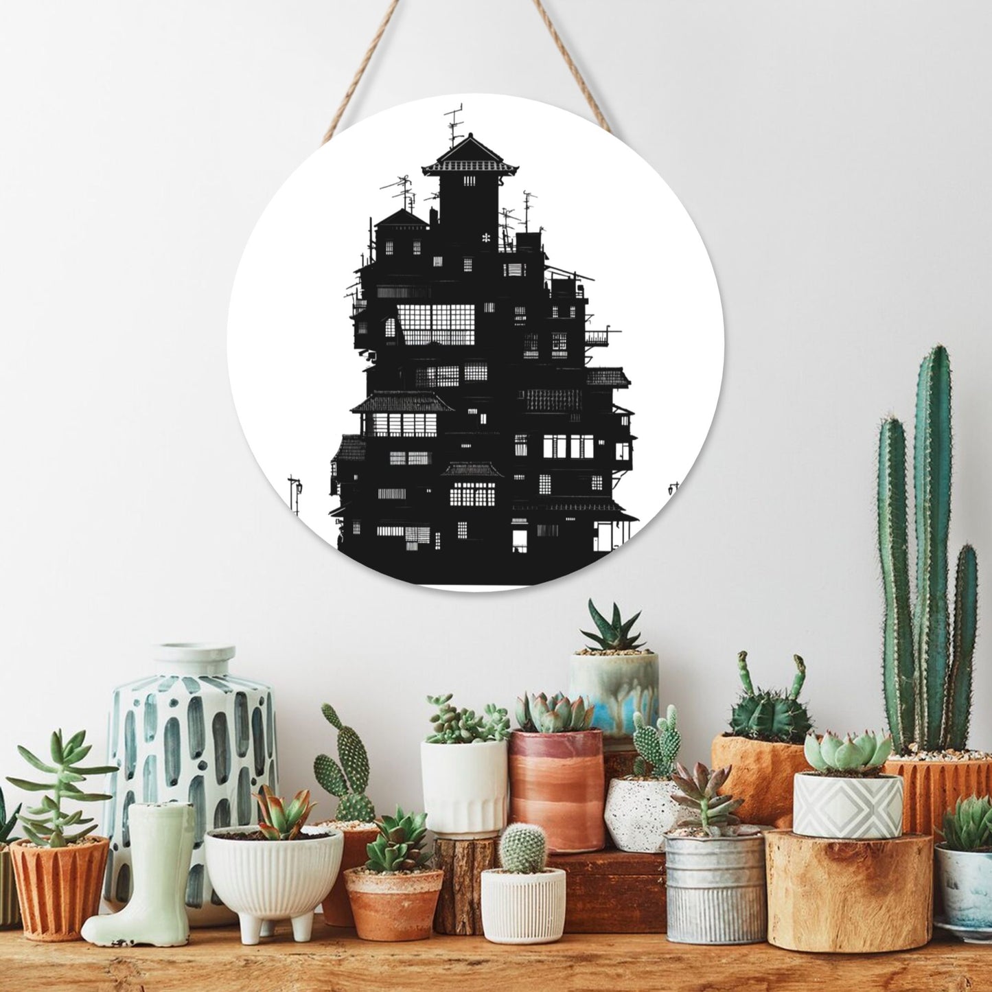 "Shadows of the City" Creative Hanging Ornament | Black-and-White Silhouette of Urban Architecture