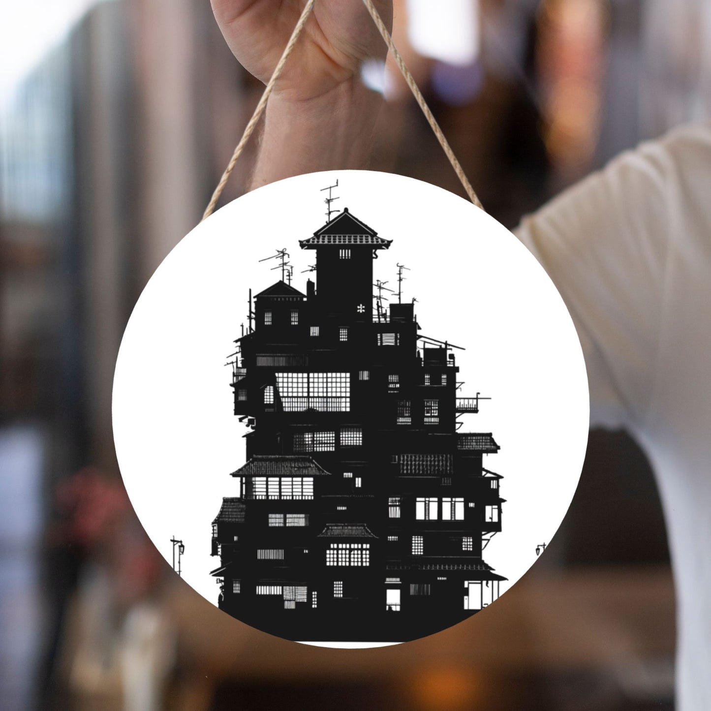 "Shadows of the City" Creative Hanging Ornament | Black-and-White Silhouette of Urban Architecture