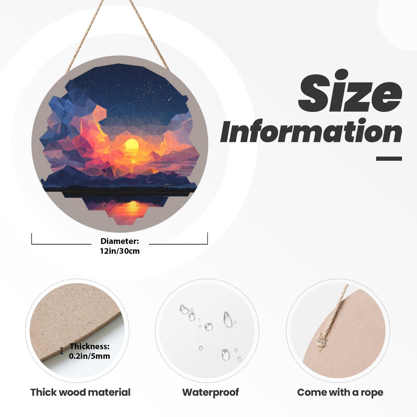 "Geometric Starlight" Creative Round Hanging Ornament | Polygonal Art Design of Sunset and Starry Sky