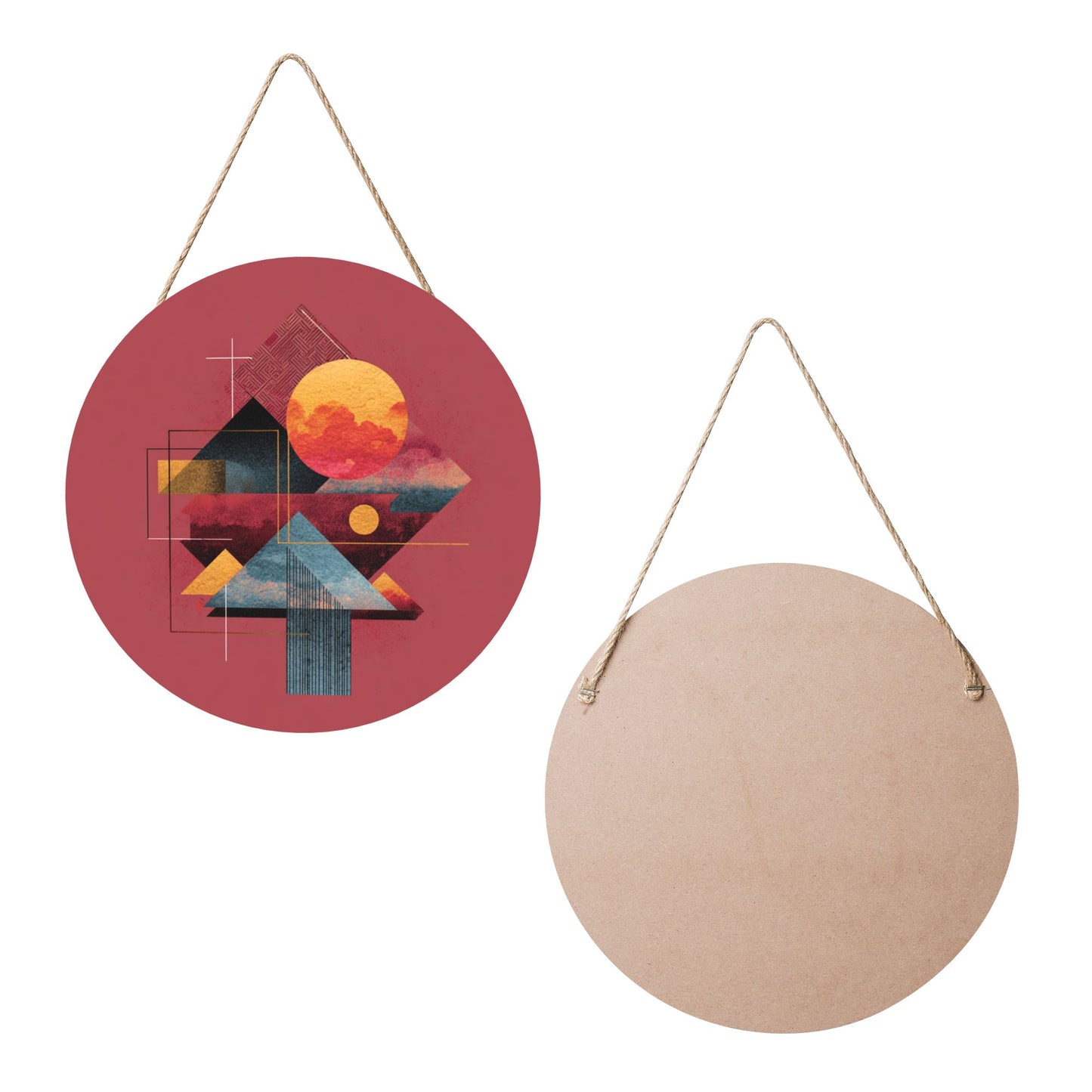 "Geometric Sunset" Creative Round Hanging Ornament | Modern Abstract Design Inspired by Nature