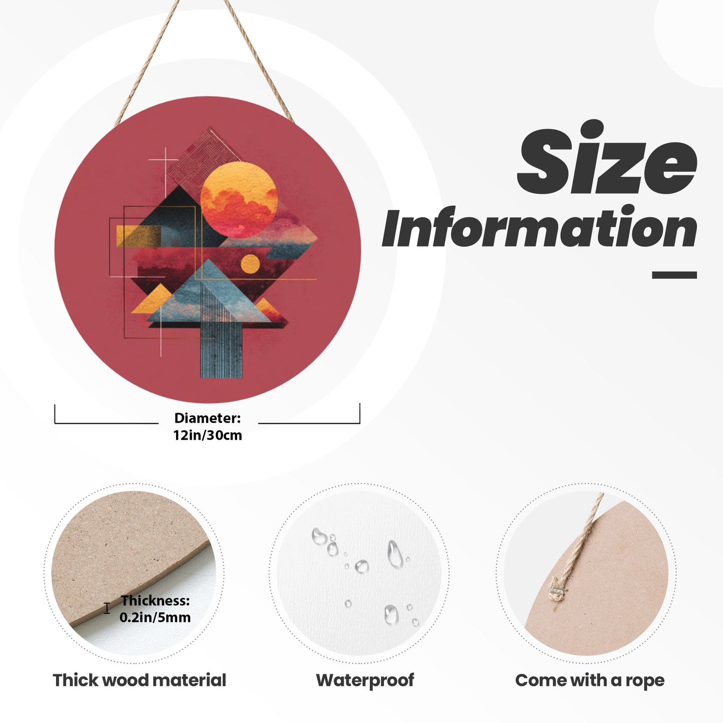 "Geometric Sunset" Creative Round Hanging Ornament | Modern Abstract Design Inspired by Nature