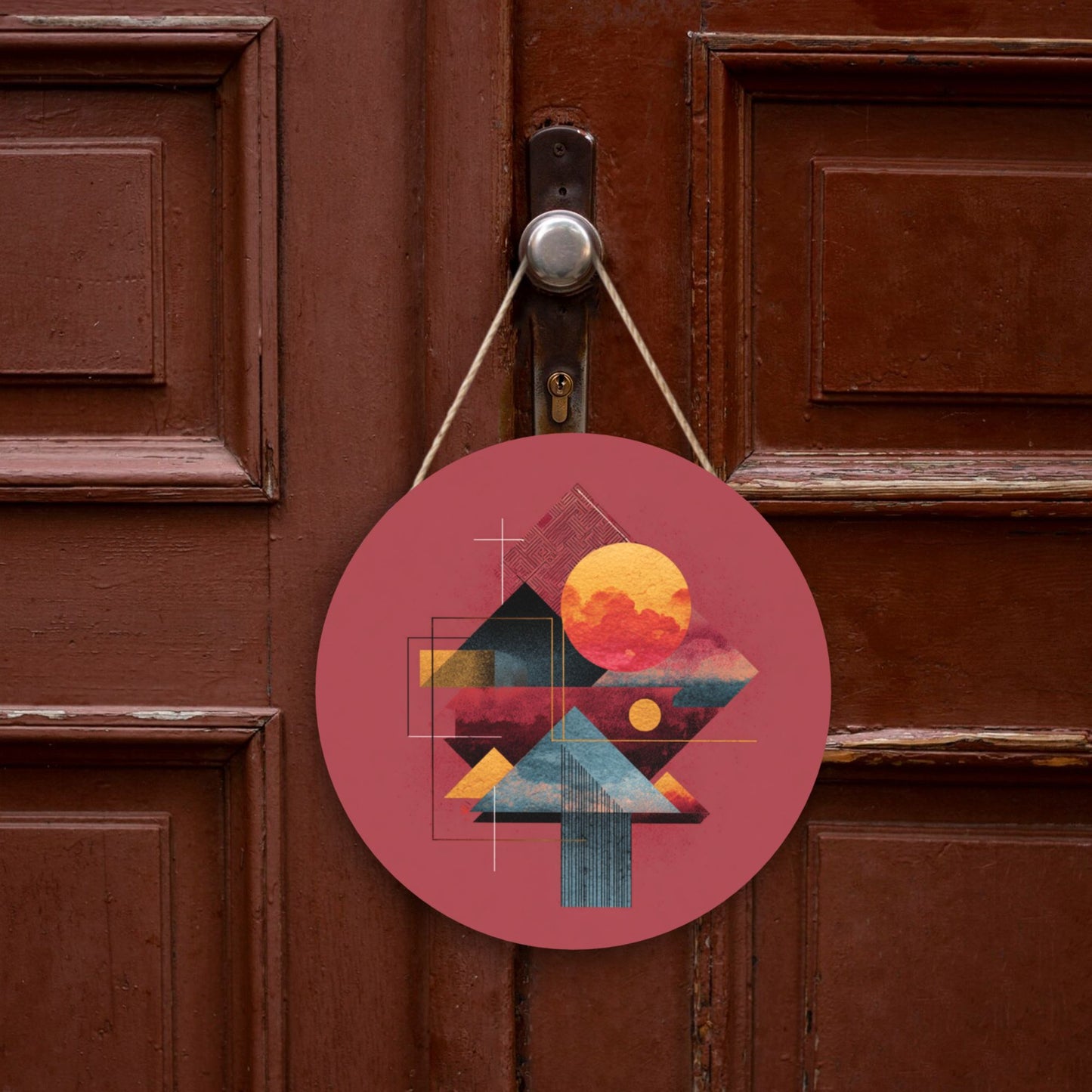 "Geometric Sunset" Creative Round Hanging Ornament | Modern Abstract Design Inspired by Nature