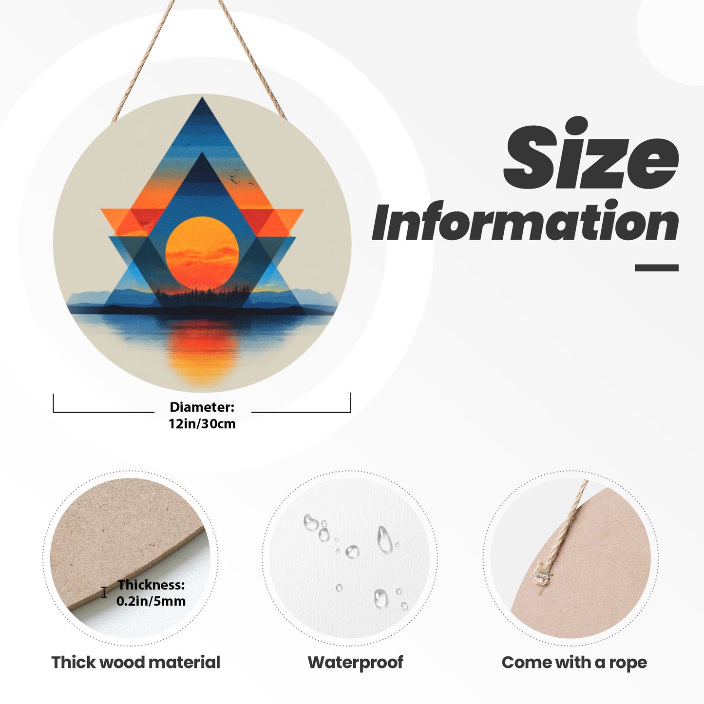"Geometric Sunset Lake View" Creative Round Hanging Ornament | Modern Fusion of Geometry and Nature