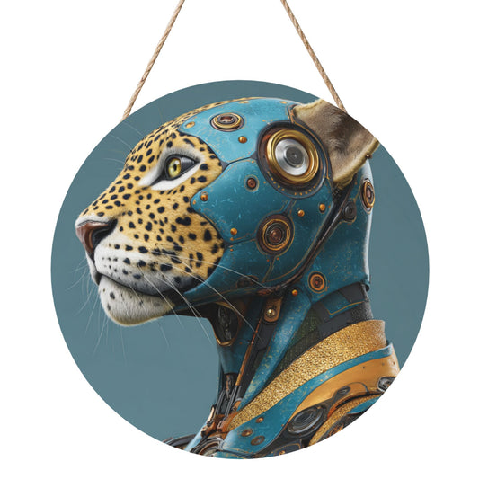 "Cyber Leopard" Creative Round Hanging Ornament | Fusion of Technology and Wild Nature in Artistic Design