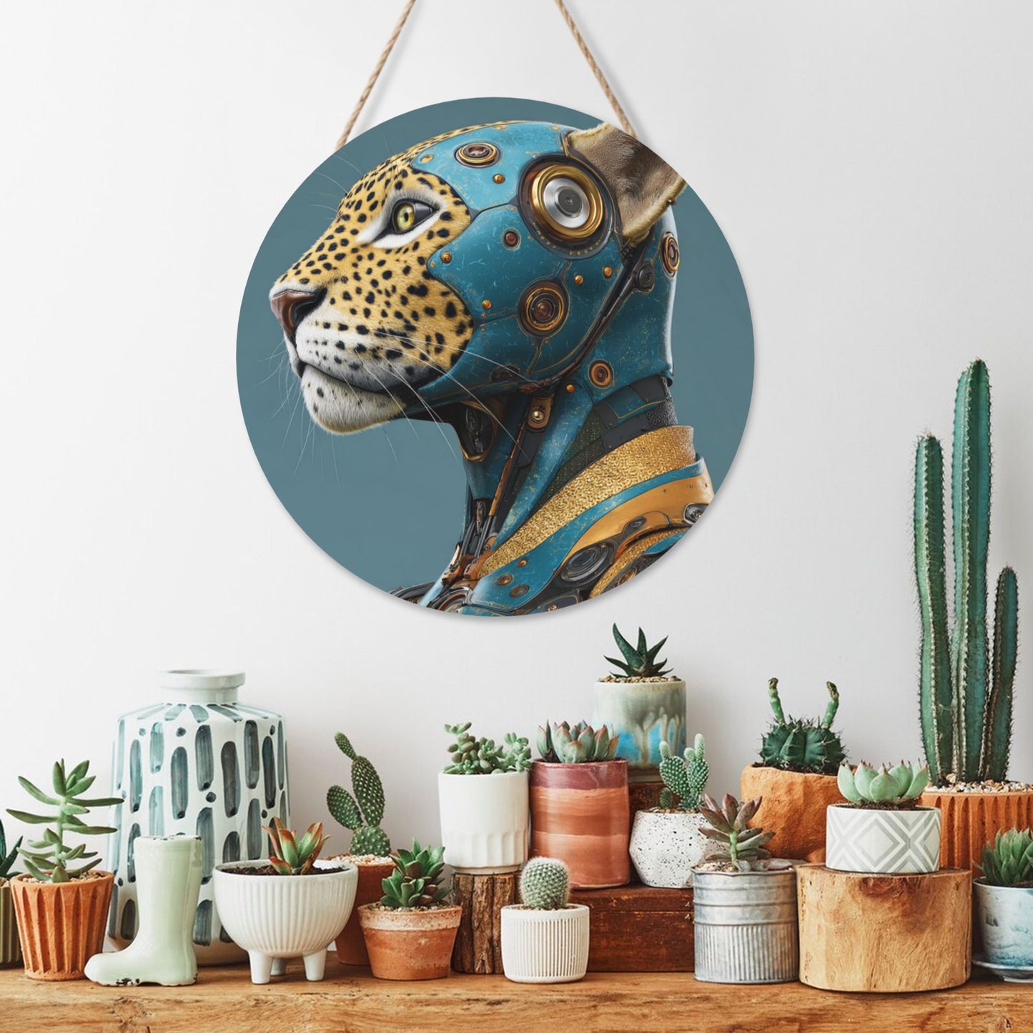 "Cyber Leopard" Creative Round Hanging Ornament | Fusion of Technology and Wild Nature in Artistic Design