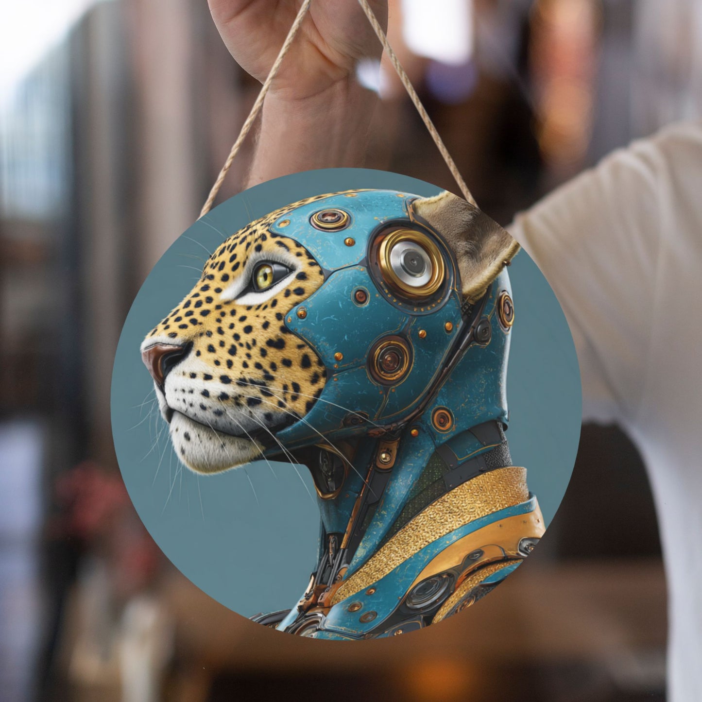 "Cyber Leopard" Creative Round Hanging Ornament | Fusion of Technology and Wild Nature in Artistic Design