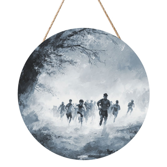 "Runners in Motion" Creative Round Hanging Ornament | Black-and-White Artistic Sports-Themed Design