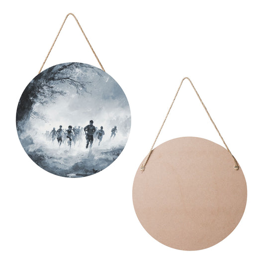 "Runners in Motion" Creative Round Hanging Ornament | Black-and-White Artistic Sports-Themed Design
