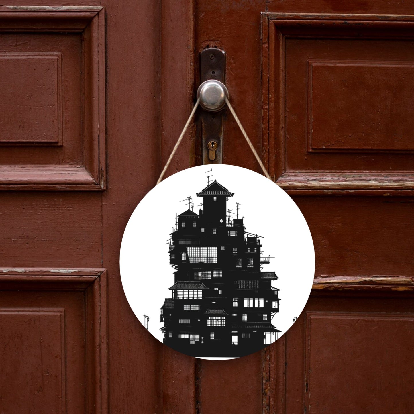 "Shadows of the City" Creative Hanging Ornament | Black-and-White Silhouette of Urban Architecture