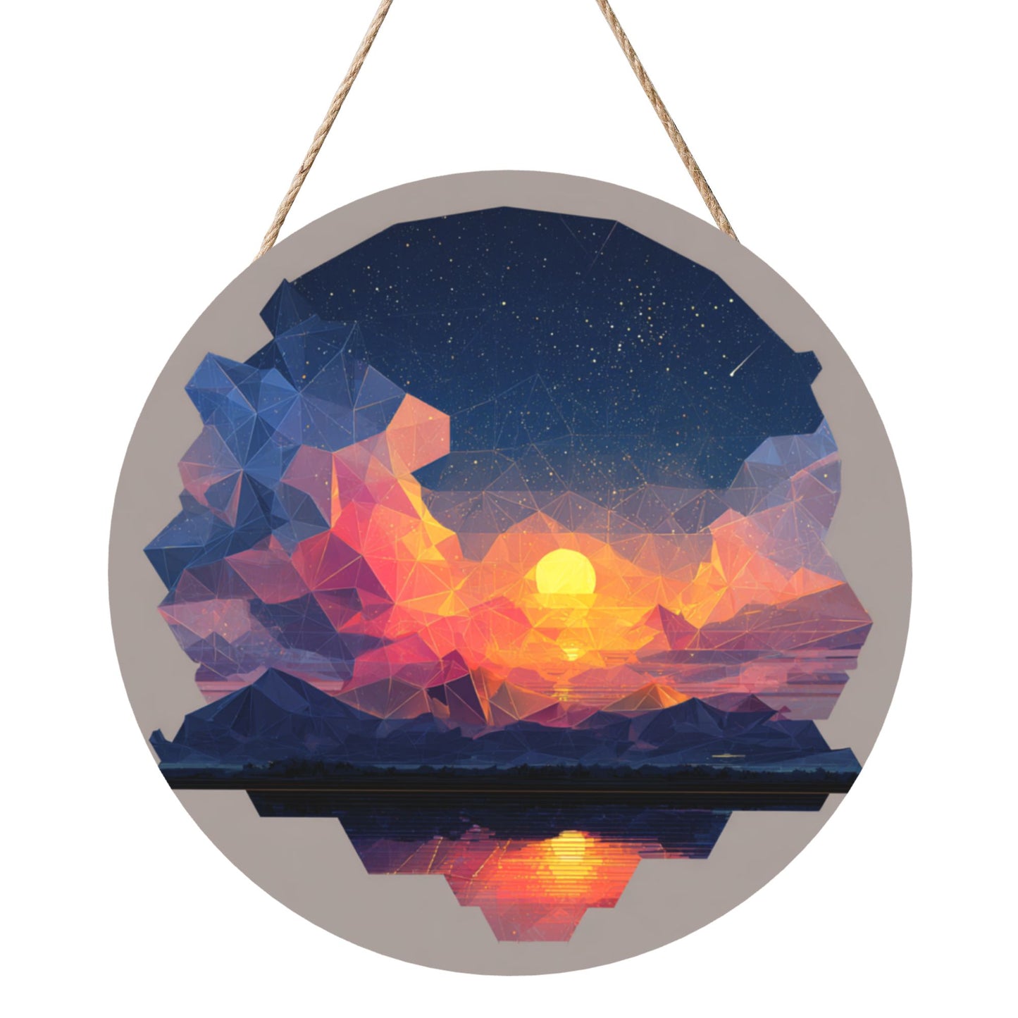 "Geometric Starlight" Creative Round Hanging Ornament | Polygonal Art Design of Sunset and Starry Sky