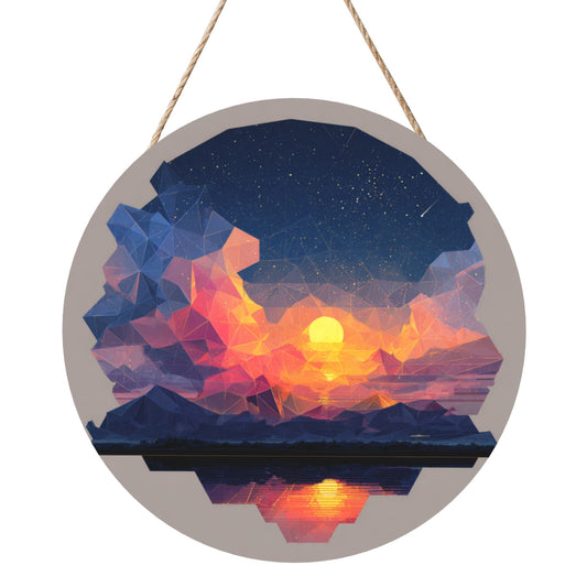 "Geometric Starlight" Creative Round Hanging Ornament | Polygonal Art Design of Sunset and Starry Sky