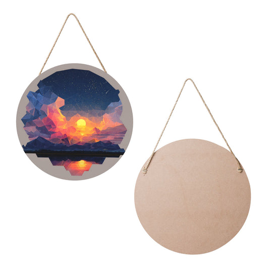 "Geometric Starlight" Creative Round Hanging Ornament | Polygonal Art Design of Sunset and Starry Sky