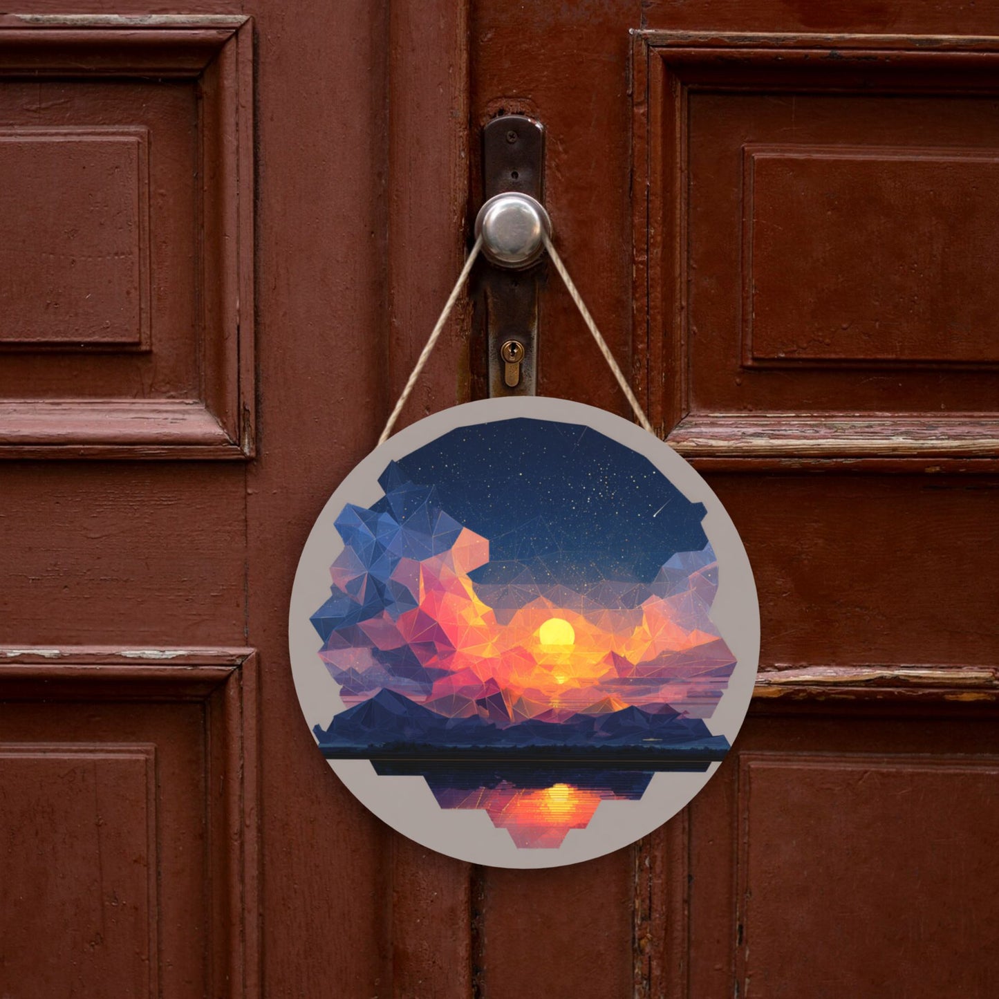 "Geometric Starlight" Creative Round Hanging Ornament | Polygonal Art Design of Sunset and Starry Sky