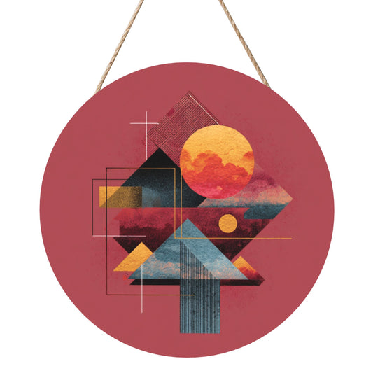 "Geometric Sunset" Creative Round Hanging Ornament | Modern Abstract Design Inspired by Nature