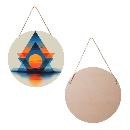 "Geometric Sunset Lake View" Creative Round Hanging Ornament | Modern Fusion of Geometry and Nature